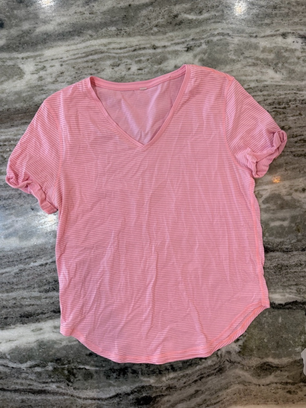 Lululemon Pink Striped V-Neck Short Sleeve Tee